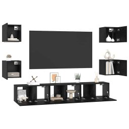 vidaXL Tv-meubelset 7 st Zwart Eiken Bewerkt hout