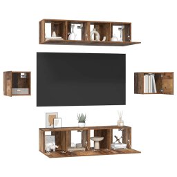 vidaXL Tv-meubelset 6 st Oud Hout Bewerkt hout