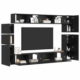 vidaXL Tv-meubelset 9 st Zwart Eiken Bewerkt hout