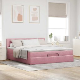 vidaXL Ottoman bed met matras 160x200cm fluweel roze