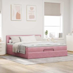 vidaXL Ottoman bed met matras 160x200cm fluweel roze
