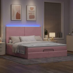 vidaXL Ottoman bed met matrassen en LED's 160x200cm fluweel roze
