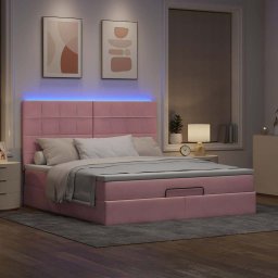 vidaXL Ottoman bed met matrassen en LED's 160x200cm fluweel roze