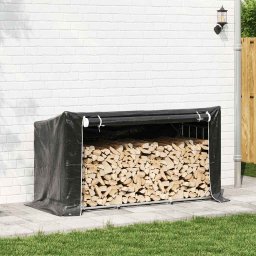 vidaXL Haardhoutrek met regenhoes 200,5x80,5x110,5 cm staal