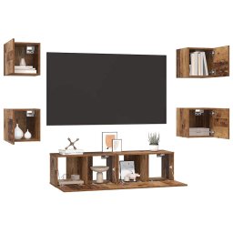 vidaXL Tv-meubelset 6 st Oud Hout Bewerkt hout