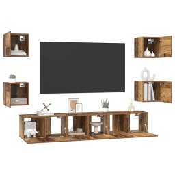 vidaXL Tv-meubelset 7 st Oud Hout Bewerkt hout
