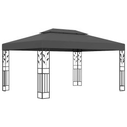 vidaXL Prieel met dubbel dak en LED-lichtslinger 3x4 m antracietkleur