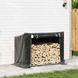 vidaXL Haardhoutrek met regenhoes 151x80,5x110,5 cm staal