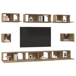 vidaXL Tv-meubelset 8 st Artisan Eiken Bewerkt hout