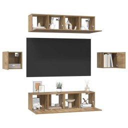 vidaXL Tv-meubelset 6 st Artisan Eiken Bewerkt hout