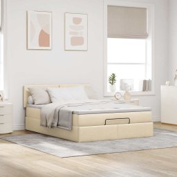vidaXL Bed met matras 140x200 cm stof crèmekleurig