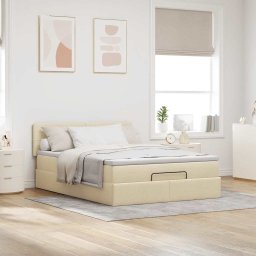 vidaXL Bed met matras 140x200 cm stof crèmekleurig