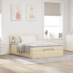 vidaXL Bed met matras 140x200 cm stof crèmekleurig