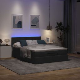 vidaXL Bed poef met matras en LED's 140x200 cm stof zwart