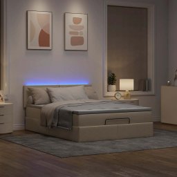 vidaXL Bed poef met matras en LED's 140x200 cm stof crèmekleurig