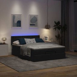 vidaXL Bed poef met matras en LED's 140x200 cm stof zwart