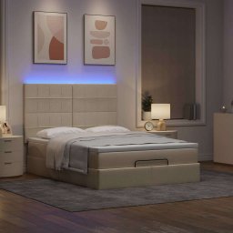 vidaXL Ottoman bed met matras en LED's 140x200cm stof crèmekleurig