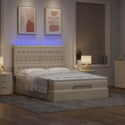 vidaXL Ottoman bed met matras en LED's 140x200cm stof crèmekleurig