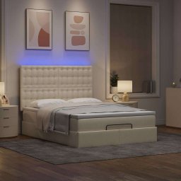 vidaXL Ottoman bed met matras en LED's 140x200cm stof crèmekleurig