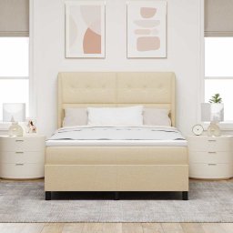 vidaXL Boxspring bed met hoofdeinde Crème 140 x 200 cm Stof