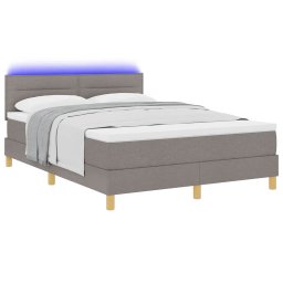 vidaXL LED Box Spring Bed met hoofdeinde Taupe 140 x 200 cm Stof