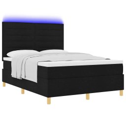 vidaXL LED Box Spring Bed met matras Zwart 140 x 200 cm Stof