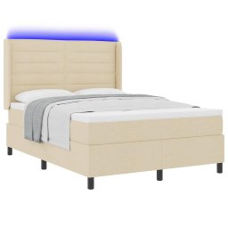 vidaXL LED Box Spring Bed met matras Crème 140 x 200 cm Stof