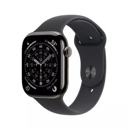 Apple Watch Series 11 GPS + Cellular 46mm Slate Titanium Case met Black Sport Band - S/M Smartwatch Grijs