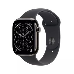 Apple Watch Series 11 GPS + Cellular 42mm Slate Titanium Case met Black Sport Band - S/M Smartwatch Grijs