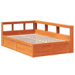 vidaXL Bed met boekenkast zonder matras grenenhout wasbruin 140x190 cm