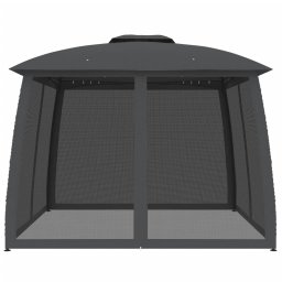 vidaXL Prieel met gaaswanden en dubbel dak 2,93x2,93 m staal antraciet