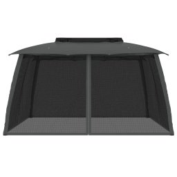 vidaXL Prieel met gaaswanden en dubbel dak 3,93x2,93 m staal antraciet