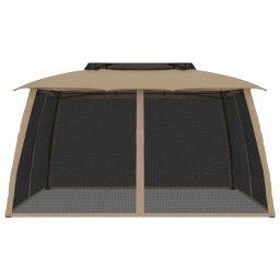 vidaXL Prieel zijwanden van gaas en dubbel dak 3,93x2,93 m staal crème
