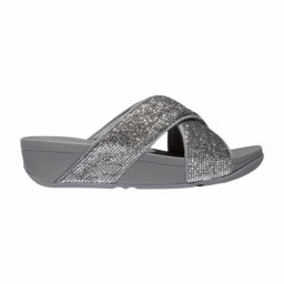 FitFlop - maat 40- Women Lulu Crinkled-Shimmer Cross Slides Silvereen-Schoenmaat 40