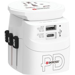 Skross - Wereldreisadapter Pro Light met grondstekkers (geen Zwitserse en Italiaanse) + 1 USB + 1 Ty