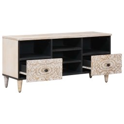 vidaXL TV-kast met lade Wit 100 x 33,5 x 46 cm Massief Mango Hout