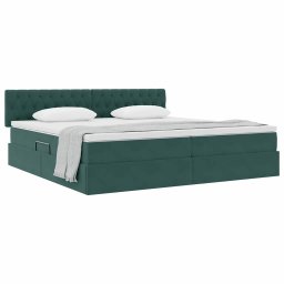 vidaXL Opslag bed met hoofdeinde Donkergroen 200 x 200 cm Fluweel