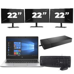 HP EliteBook 735 G6 - AMD Ryzen 5 PRO 3500U - 13 inch - 8GB RAM - 256GB SSD - Windows 10 + 3x 22 inch Monitor