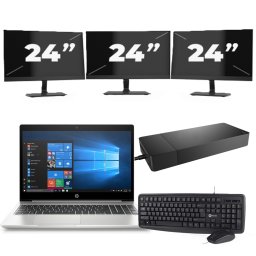 HP ProBook 455R G6 - AMD Ryzen 5 3500U - 15 inch - 8GB RAM - 256GB SSD - Windows 10 Home + 3x 24 inch Monitor