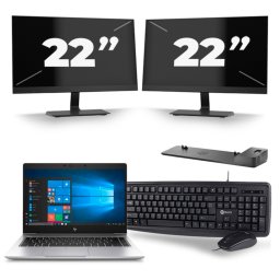 HP EliteBook 745 G6 - AMD Ryzen 5 3500U - 14 inch - 8GB RAM - 256GB SSD - Windows 11 Home + 2x 22 inch Monitor