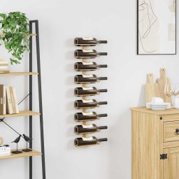 vidaXL Wijnrek voor 9 flessen wandmontage ijzer goudkleurig