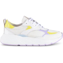 PS Poelman Cibel - 36 - Dames Leren Chunky Runner Sneaker van Mesh en Lakleer - Wit Lila Geel
