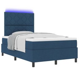 vidaXL Boxspring bed met LED-stripverlichting Blauw 120 x 190 cm Stof