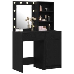 vidaXL Make-up tafel set met LED 2 st Zwart Eiken Bewerkt hout