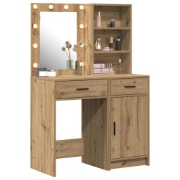 vidaXL Make-up tafel set met LED 2 st Artisan Eiken Bewerkt hout