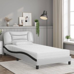 vidaXL Bed met matras "Hvar" kunstleer wit en zwart 100x200 cm