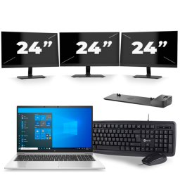 HP EliteBook 850 G8 - Intel Core i7-11e Generatie - 15 inch - 8GB RAM - 256GB SSD - Windows 11 Home + 3x 24 inch Monitor