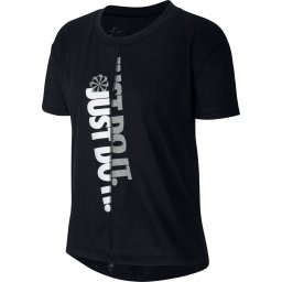 Nike - Maat L Nk Icnclsh Top Ss Sportshirt Dames - Black/White/Reflective Silv