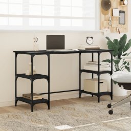 vidaXL Bureau 140x50x75 cm metaal en bewerkt hout zwart