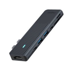 Rapoo USB-C Multiport Adapter, 7-in-2, grijs Desktop accessoire Zwart